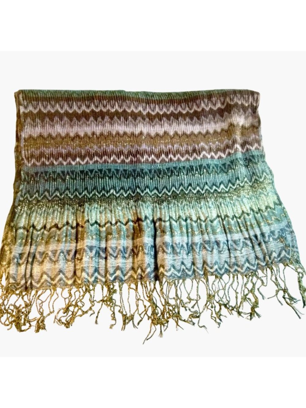 Metallic Scarf  Wrap Shawl Fringe Rainbow Zigzag Wedding Festival